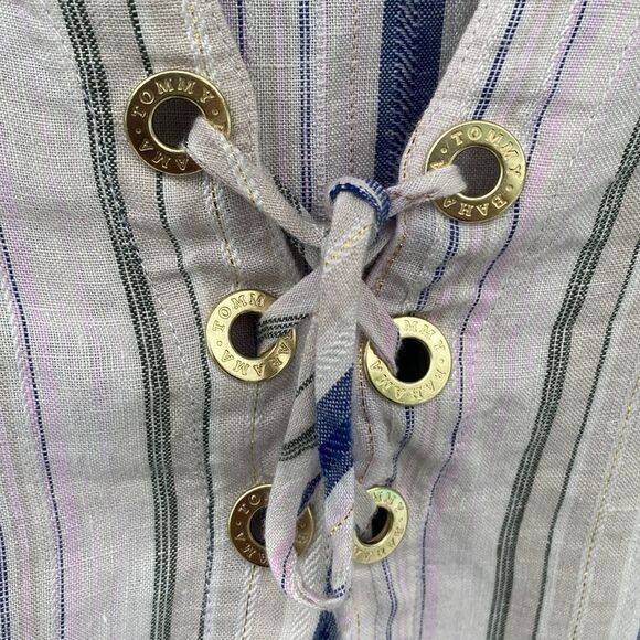 Tommy Bahama Sz XS Linen Metallic Boho 3/4 Sleeve Top - Picture 3 of 10